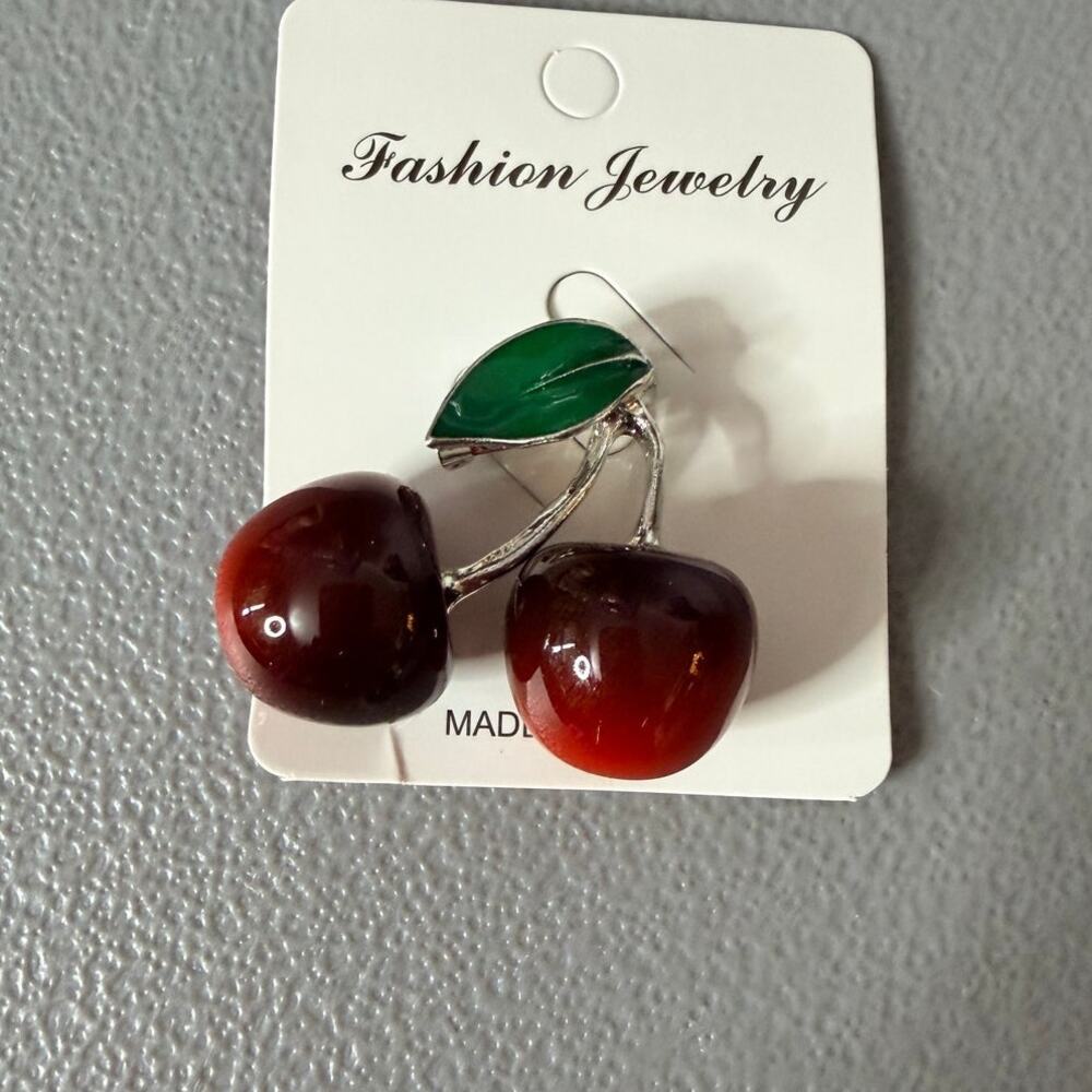 Fashion Jewelry Cherry Pendant Brooch - Red and Green